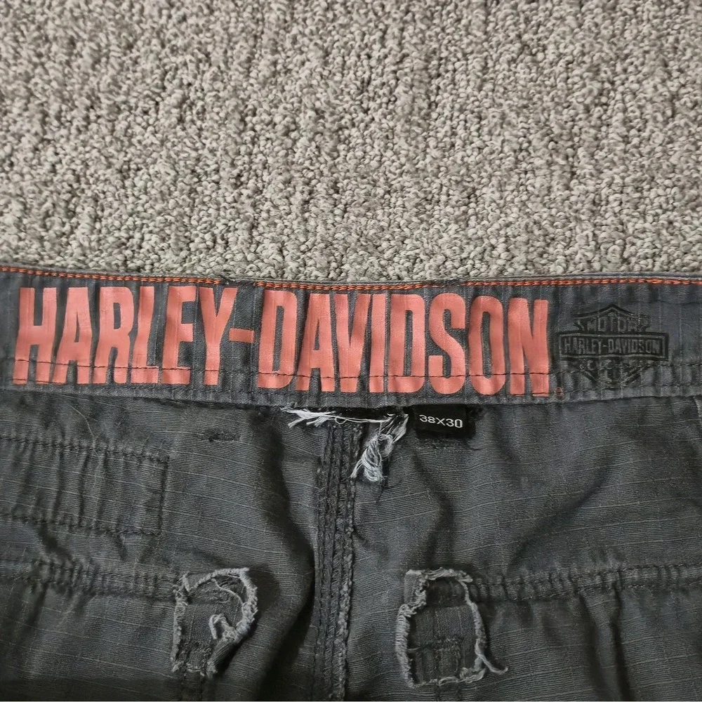 Harley Davidson Mens Gray Ripstop Cargo Tactical Pants 38x30 Biker Logo - Picture 7 of 10